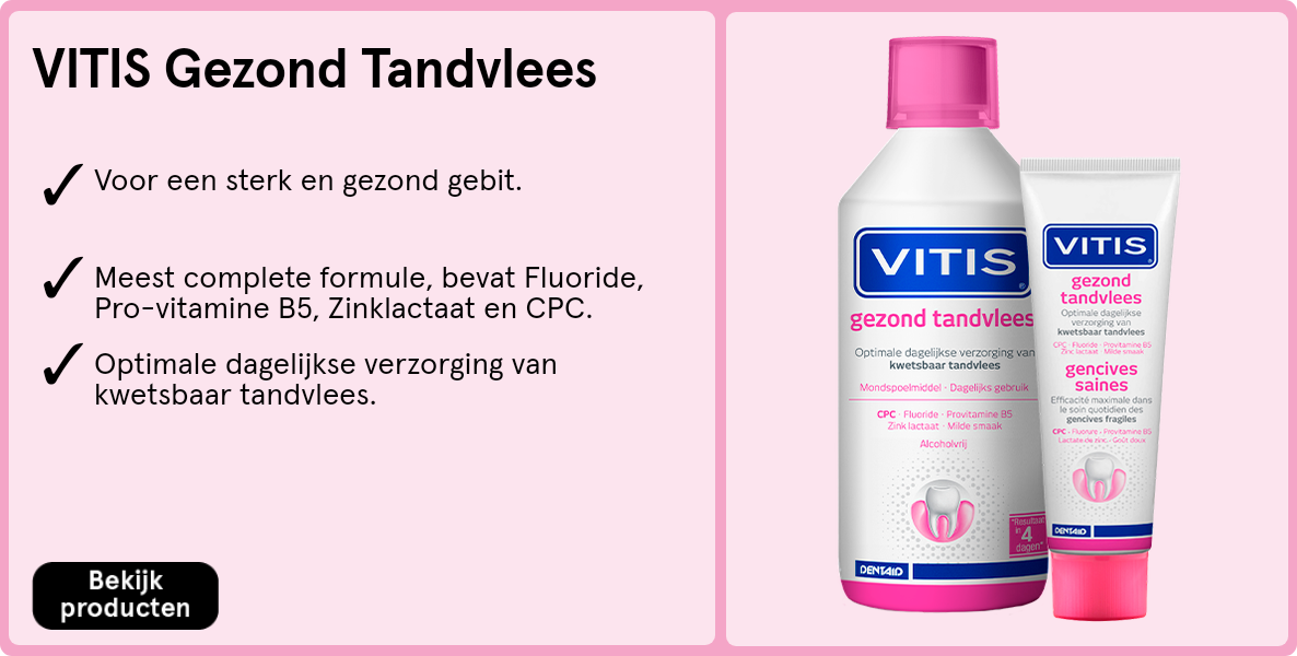 Vitis gezond tandvlees. Voor een sterk en gezond gebit. Meest complete formule. Optimale dagelijkse verzorging van kwetsbaar tandvlees